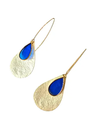 Boucles gouttes dorées et bleu